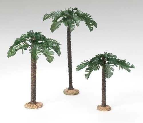 Fontanini3 Piece Set Palm Trees Single Trunk 5" Scale Small/Med/Tall Font 3 Piece Set 6.5" - 9.5" H by Roman