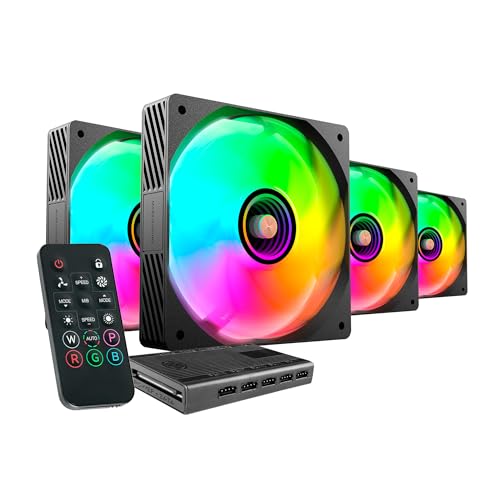Mars Gaming MF-SI4KIT, Kit 4x Ventiladores Ultrasilenciosos 120mm, Iluminación ARGB Infinity Mirror, Rodamientos FDB y Núcleo de Cobre, Mando a Distancia y HUB, Compatibilidad Total ARGB, Negro