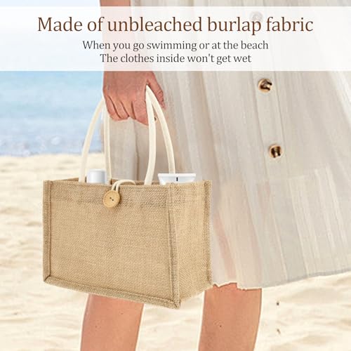 12/6Pcs Burlap Tote Bag with Handle, Waterproof Burlap Bags, Reusable Jute Tote for Groceries Beach Day3