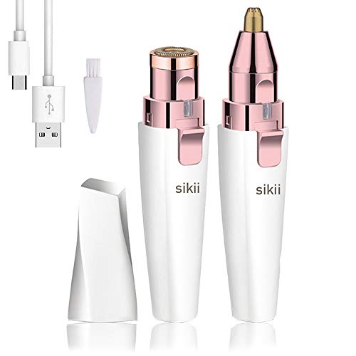 Facial Hair Removal & Eyebrow Remover for Women Men, 2 IN 1 Rechargeable Painless Eyebrow Trimmer Twinkle Razor for Body, Face, Bikini, Legs, Arms, Lips, Nose, Chin, with Built-in LED Light (White)