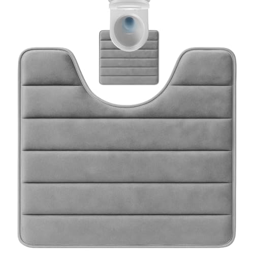 ZKFSIE Toilet Mat, Pedestal Mat for Toilet, Non-Slip Bathroom Floor Mat, Quick Drying Gray U Shape Toilet Mats Pedestal Only, Enhances Bathroom Safety and Decor, 50x60 cm