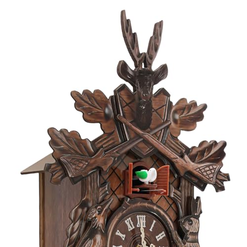 Reloj de pared cucú vintage de madera con diseño forestal miniatura 6