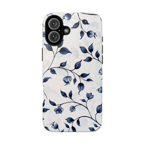 Coque motif floral bleu vigne iPhone 16 Plus rigide brillante protection antichoc