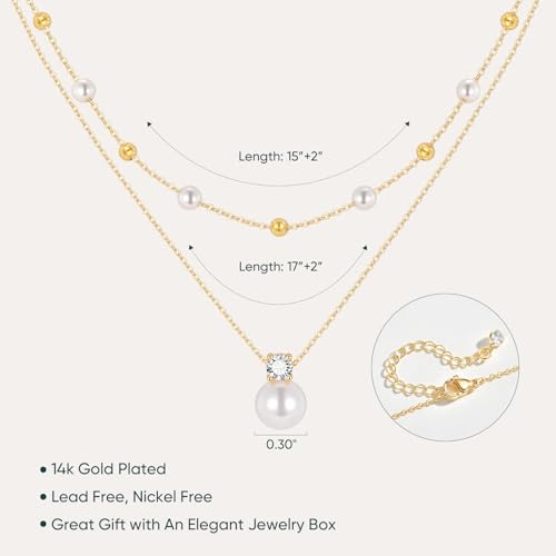 Goxygen Gold Pearl Necklaces for Women - 14K Gold Plated Layered Pearl Necklace Set, Dainty Cute Floral Daisy Pearl Necklace,CZ Jewelry Bride Bridesmaid Wedding Birthday Mother’s Day Gift for Her — view 5