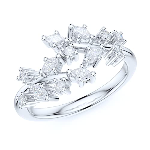Sterling Silver Spilt Tree Branch Prong-Set Simulated Marquise Diamond Ring Wedding Band