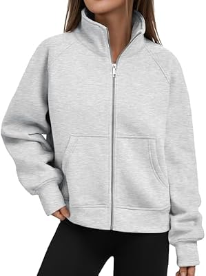 Women's Zip Up Y2K Hoodie – Trendy Queen Cropped Sweatshirt, Fall Fashion Grey, Size M