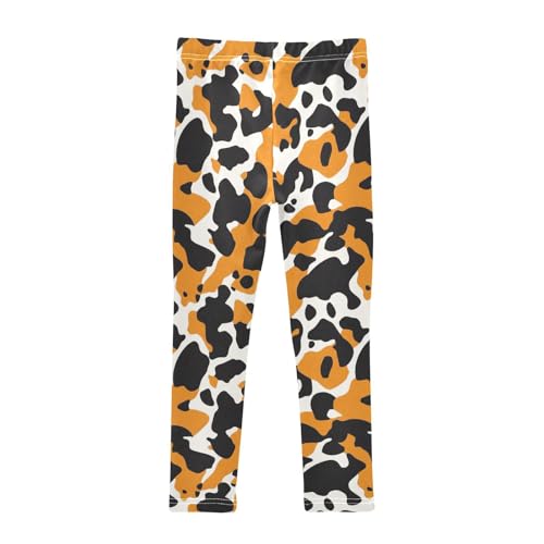 Orange Black Cow Skin Print Girls Casual Leggings for Kids Printed Long Pant Bottoms Stretch and Soft2