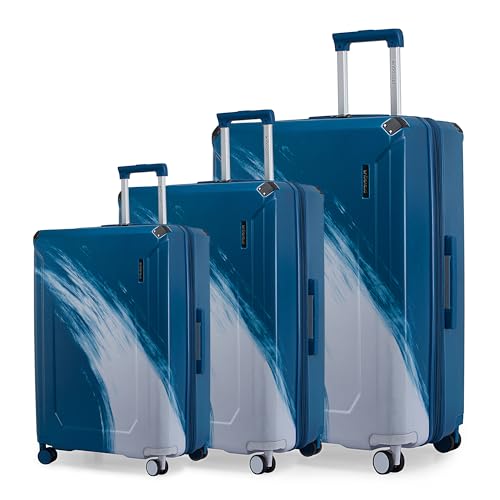 Provogue Wave Hard-Sided PC Trolley Bag Set of 3 | Expandable Space with 8 Wheels Trolley Bags for Travel | Lightweight with TSA Lock | 3 Year Warranty (Admiral Blue)