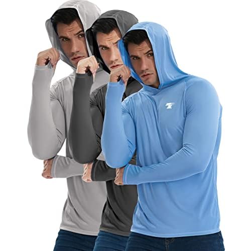 TELALEO 3/2 Pack Men’s UPF 50+ Sun Protection Lightweight Hoodie Performance Long Sleeve SPF UV Shirt for Fishing Running