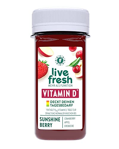 LiveFresh - Vitamin D SHOT - Kaltgepresst & 100% Natürlich - 8x 60ml | Kaltgepresst aus frischem Cranberry, Brombeere, Himbeere, Erdbeere, Apfel | Keine Zusätze, kein zusätzlicher Zucker Cover