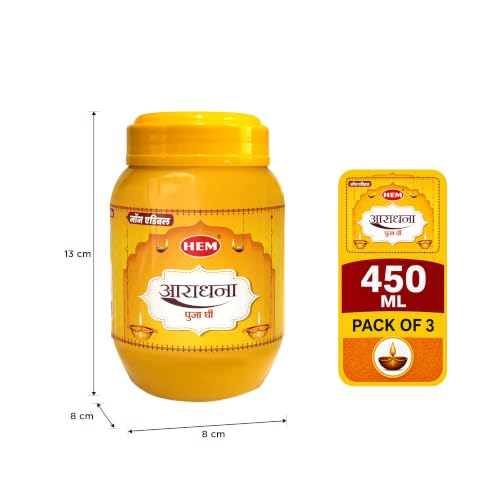 Image of Hem Aradhana Puja Ghee | 450ml Non-Edible Ghee for Lighting Diyas, Lamps & Rituals | Perfect for Pooja, Prayers, Festivals & Devotional Use | Pure Aromatic Ghee for Worship & Spirituality | Pack of 3