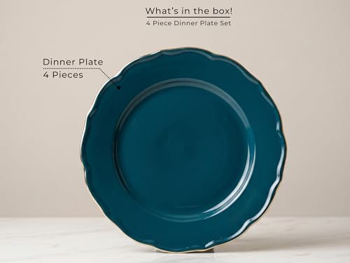 Image of Bodhi House 4-Piece Gold Rim Porcelain Dinner Plates Set | Lightweight, Chip Resistant, Stain Resistant | Dishwasher Safe | Elegant Tableware for Home Dining, Parties & Gifting | Teal