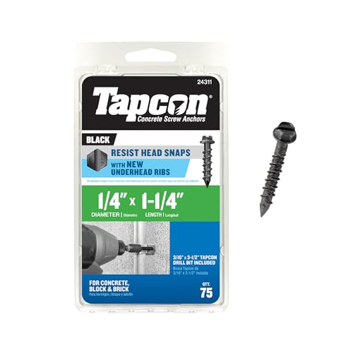Tapcon 1/4 x 1-1/4 Inch Black Hex Head Concrete Anchors, 75 ...