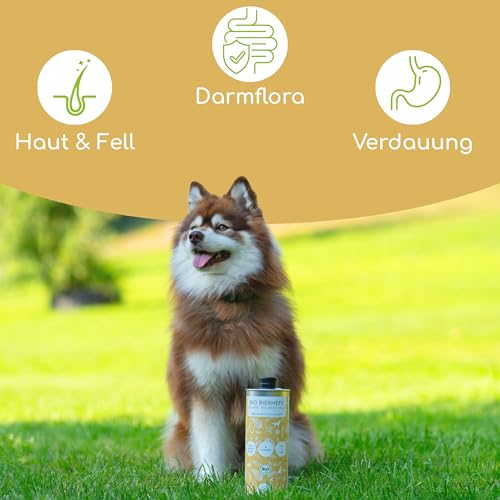 Bio-Bierhefe für Hunde und Katzen | 1 Liter flüssige Bierhefe | 100% Bio zur Haut- und Fellpflege, Futterergänzung mit Vitamin B, reich an Mineralien & Spurenelementen, DE-ÖKO-060