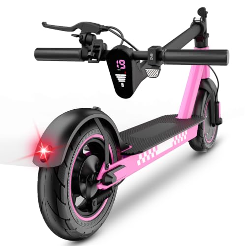 Electric Scooter for Adults 10 Solid Tires UP to 25KM/H 350W Powerful Motor 35KM Range with Braking System Foldable Lightweight Electric Scooter Max Load 120KG App Control-PINK