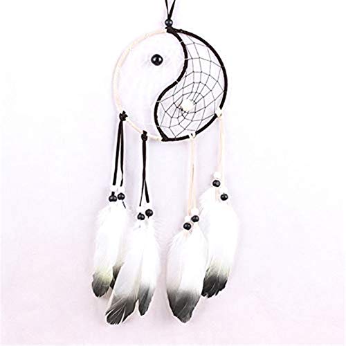 Hrpa Vintage Handmade Black and White Hanging Ornaments, Home Indoor Dream Catcher Hand-Painted Feathers Traditional Yin and Yang, Car Pendant