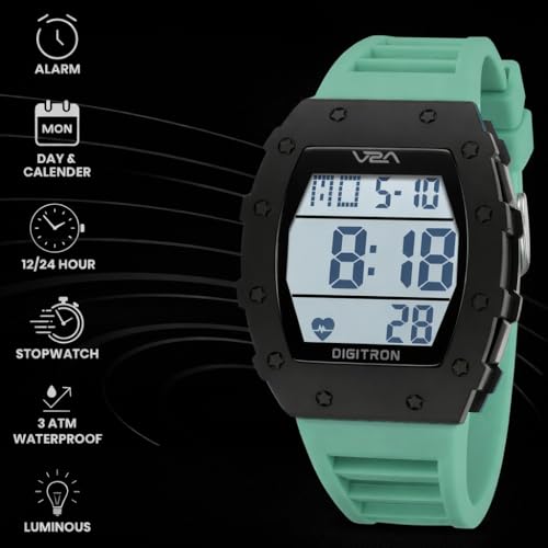Image of V2A Digitron 2118 Tonneau Sports Watch for Men & Boys | Rugged Design | Big Dial | Alarm, Stopwatch, 12 /24H | 3 ATM Water Resistant | Luminous Display | Sports, Fitness, Outdoor & Training | Gifts for Men & Boy