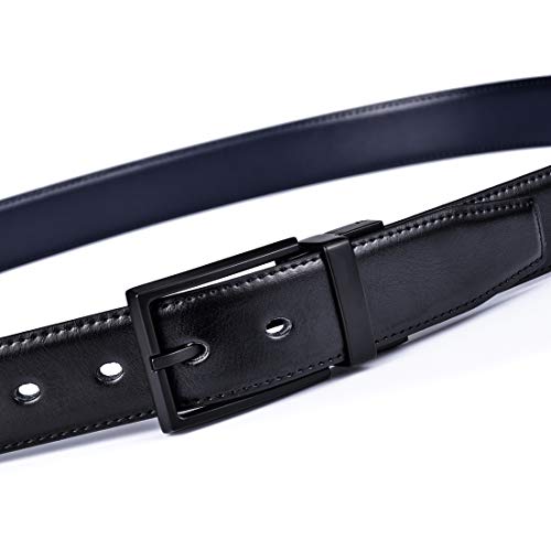 Beltox Fine Men's Dress Belt Leather Reversible 1.25" Wide Rotated Buckle Gift Box（Black/Blue Belt With 0440 Black Buckle,46-48） #TOP6