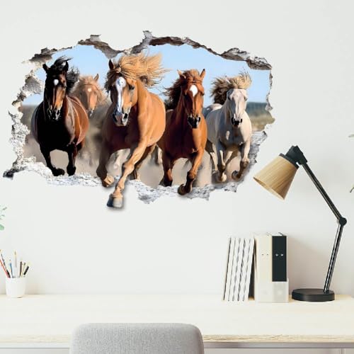 SUPERDANT 3D Wandtattoo Pferde Wandsticker Galoppierende Pferde Wandaufkleber F&uuml;r W&auml;nde Abziehen Und Aufkleben Vinyl Wandsticker F&uuml;r Jungenzimmer Wohnzimmer Kinderzimmer Pferdeliebhaber