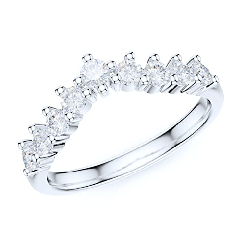 Solid Sterling Silver Slight V Shaped Curved Claws Set Simulated Diamond Matching Ring Wedding Band