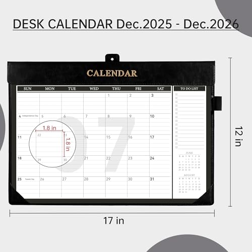 Image of Yoment Desk Calendar 2026 Leather Desk Calendar with to-Do Lists, 13 Months Desk Pad Wall Calendar with Pen Holders PVC Cover for Work Office School Home Women Men, Jan 2026-Dec 2026, 17 x 12, Black