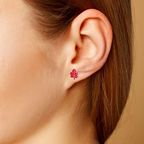 WithLoveSilver 925 Sterling Silver Cute Enamel Red Maple Leaf Canada Stud Earrings2