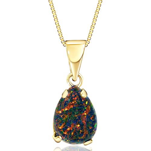 14K Gold Black Opal Necklace - 14K Solid Yellow Gold Dainty Teardrop Shape Pendant, October Birthstone 7X10Mm Teardrop Opal Gemstone,Handmade Birthday Gift For Classy Women #TOP22