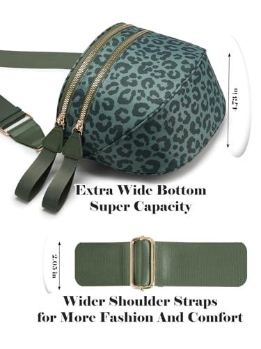 Image of Pure Colour Crossbody Bag Bum Bag for Women,Spacious Purse Fanny Packs Belt Bag,Oversized Bum Bag (Bean Green Leopard Print Bum Bag)