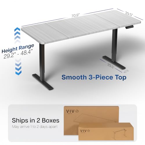 Image of VIVO Dark Gray 71 x 30 in Standing Desk, DESK-KIT-1B7G | Electric, Holds 220 lbs, Sit Stand, Height Adjustable, Extra Deep Table Top, Memory Presets, 1B Series, Black Frame