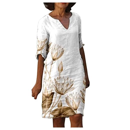 Leinenkleid Damen Sommer V-Ausschnitt Kurzarm Sommerkleid Damen Knielang Leinenkleider Baumwolle Leinen Blusenkleid Casual Drucken Freizeitkleid Strandkleider Boho Kleid A-Linie Kleid 2 Leinenkleid Damen Sommer V-Ausschnitt Kurzarm Sommerkleid Damen Knielang Leinenkleider Baumwolle Leinen Blusenkleid Casual Drucken Freizeitkleid Strandkleider Boho Kleid A-Linie Kleid