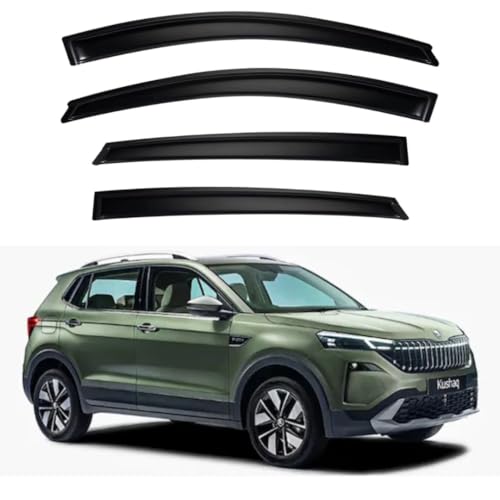 Image of Premium Smoke Car Door Visor Front+Rear Sun /Rain Guard Outside Mount Tape-On Window Visors Compatible with Skoda kushaq (2026 Onwards)