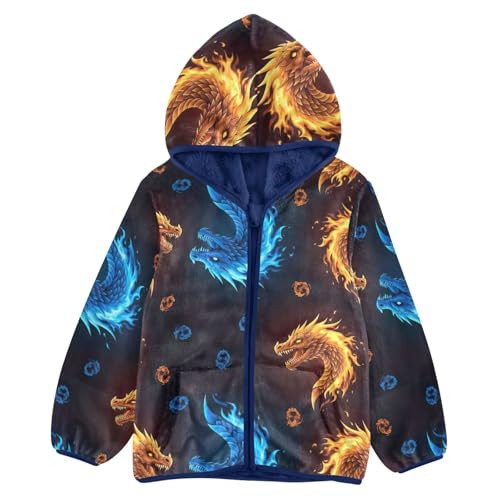 CHIFIGNO Dragon Heads Kids Polar Fleece Lined Fall Jacket, Kids Jacket with Hooded 3T