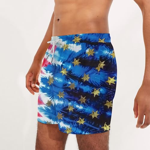Mens Swim Trunks Quick Dry Board Shorts with Pockets Lace Up Bathing Suit Beach Shorts Patriotic Graphic Print 20254