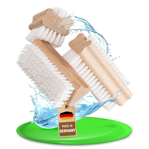 FEINHOLZ Cepillo uñas manos de madera con cerdas de PPN – Limpieza intensa | Cepillo resistente para jardinería, mecánicos y bricolaje | Duradero y ergonómico