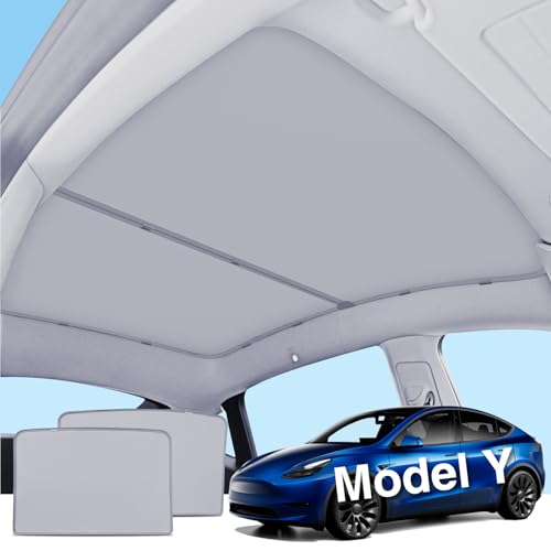 AAMHHM Sonnenschutz für Tesla Model Y Dach 2019-2024 Glasdach Sonnenschutzrollo mit UV-Schutz & Hitzeschutz Passgenaues Anti-Durchhang-Design Tesla Model Y Zubehör Schwarz