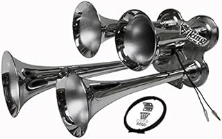 Viking Horns Loud 149 Decibels 4 Trumpet Chrome Train Air Horn For Truck, Boat, RV, SUV, Pick-Up