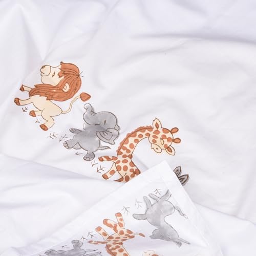 Image of LINENWALAS 100% Cotton Bed Sheet for Single Size Bed, Animal Printed Single Bedsheet for Childrens Room with 1 Pillow Covers | 210 TC Soft, Breathable, Luxury Bedsheet (Jungle Safari, 60 x 90 Inches)