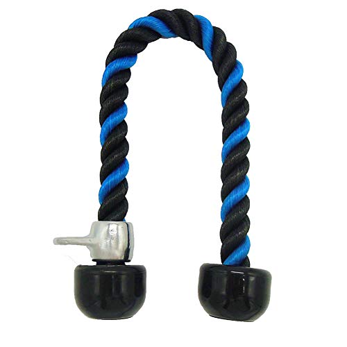 Konger Triceps Rope 27 inch Blue and Black Nylon Braided with Pull Down Cable Attachment and Stainless Stell Snap Hook for Professional and Home Gyms