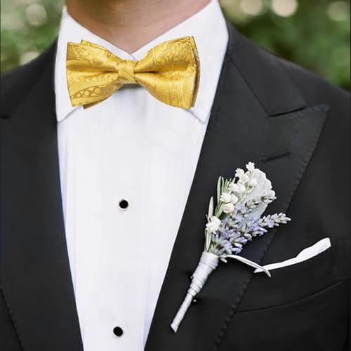 Image of DiBanGu Pre-Tied Bow Ties for Men Silk Adjustable Tuxedo Bowties Pocket Square Cufflinks Set with Lapel Pin Jacquard Woven