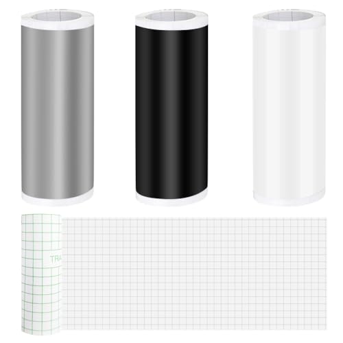 Smart vinilo permanente para Cricut Joy, 4 rollos adhesivo inteligente, 14 x 200 cm, juego de láminas (negro, blanco, plateado y lámina