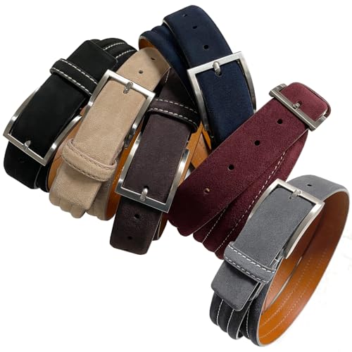 Image of Men's Belt Suede Full Leather Belt Casual Dress Leather Belt 1-3 /8 inch(35mm) Wide, Multi-Style Options