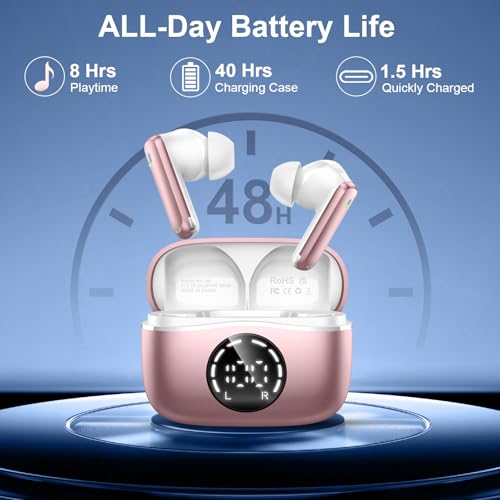 Image of Bluetooth 5.4 Headphones, 2026 3D-Stereo Wireless Earbuds, 48Hrs Deep Bass Ear Buds, 4 ENC Noise Cancelling Mic, USB-C in-Ear Earphones, IP-X7 Waterproof Sport Workout Gym for Laptop Pad Android iOS