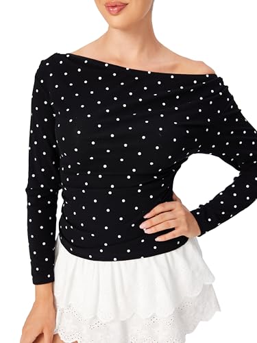 CIDER Women Polka Dot Going Out One Shoulder Y2k 2025 Fall Long Sleeve Fit Cute Top Casual Shirts4