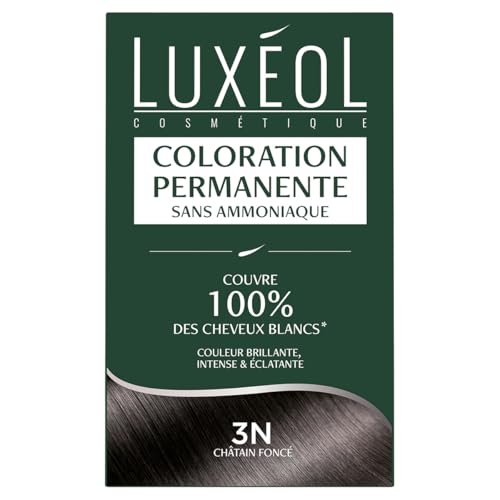 Luxéol - Coloration Permanente 3N Châtain Foncé - Sans Ammoniaque - Couvre 100% des Cheveux Blancs(1) - Longue Durée(2) - Couleur Lumineuse Éclatante...