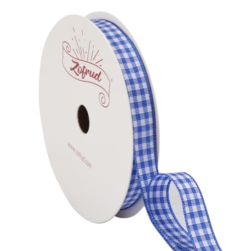 Zofrud Royal Blue Gingham Ribbon Checkered Plaid Ribbon - 9mm x 9 Meters - Ideal for Gift Wrapping, Baking Crafts, and Party Decorations