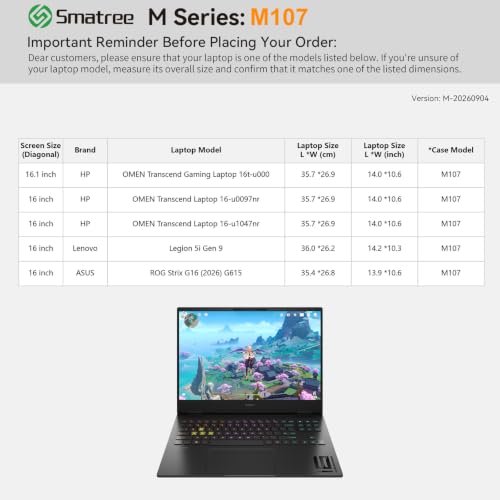 Image of Smatree M107 16 inch Hard Laptop Sleeve for Lenovo Legion 5i Gen 9