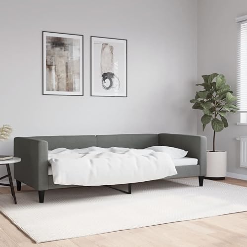 vidaXL Tagesbett, Gästebett 2-in-1, Sofabett Schlafsofa für Schlafzimmer Wohnzimmer, Bettsofa Sofa, Modernes Design, Dunkelgrau 90x200cm Stoff