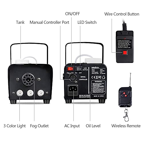 Mosfiata Fog Machine With Controllable Lights, Continuously Spray 500W Professional Dj Led Smoke Machine 3 Color Light With Wireless Remote Control 2000 Cfm Huge Fog For Halloween Holidays Parties #TOP2