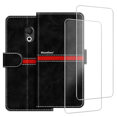 ESACMOT Funda compatible con Meizu M15 Lite + [2 unidades] Protector de pantalla de vidrio, funda protectora magnética de cuero premium para Meizu M15 (5.4 pulgadas), color negro