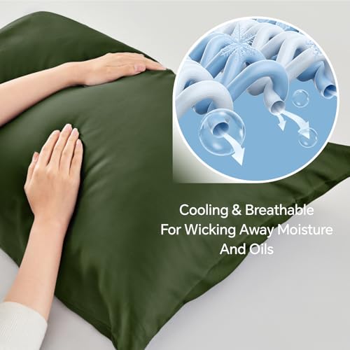 Image of BEDELITE Cooling Pillow Cases Queen, Rayon Made from Bamboo, Olive Green | Cooling and Breathable Pillow Cover for Hot Sleepers & Night Sweats, Silky Soft Cozy, Envelope Closure, 20 inchx30 inch, Set of 2